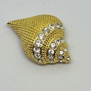 KJL Vtg Gold Conch Shell Brooch with Crystals